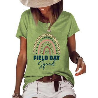 Cute Rainbow Field Squad Last Day Of School Field Leopard Women's Short Sleeve Loose T-shirt | Mazezy