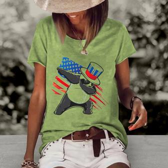 Dabbing Uncle Sam Panda 4Th Of July Women's Short Sleeve Loose T-shirt | Mazezy