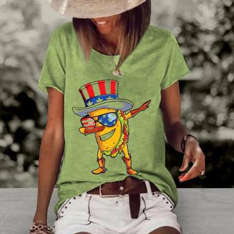 Dabbing Uncle Sam Taco 4Th Of July Kids Boys Girls Women's Short Sleeve Loose T-shirt | Mazezy