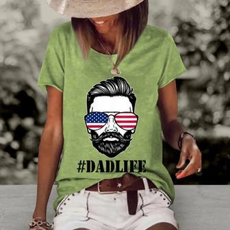 Womens Dad Life Sunglasses American Flag Fathers Day 4Th Of July Women's Loose T-shirt - Seseable
