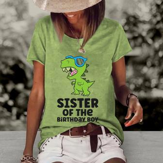 Dinosaur Birthday Sister Of The Birthday Boy Women's Short Sleeve Loose T-shirt | Mazezy UK