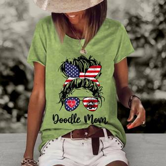 Doodle Mom Happy 4Th Of July American Flag Day Women's Loose T-shirt - Seseable