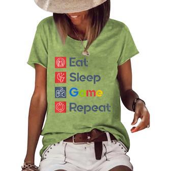 Eat Sleep Game Repeat Women's Short Sleeve Loose T-shirt | Favorety