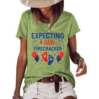 Expecting A Little Firecracker 4Th Of July Pregnancy Reveal Women's Loose T-shirt - Seseable