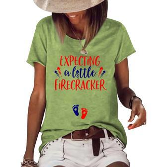 Expecting A Little Firecracker New Mom 4Th Of July Pregnancy Women's Loose T-shirt - Seseable