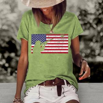 Fourth Of July 4Th American Flag Duck Hunting Geese Dad Usa Women's Loose T-shirt - Seseable