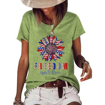 Freedom Isn’T Free Sunflower Memorial Day 4Th Of July Summer Women's Loose T-shirt - Seseable