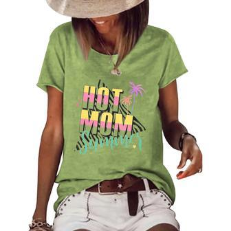 Funny Hot Mom Summer Palm Tree Tropical Family Holiday Trip Women's Short Sleeve Loose T-shirt | Mazezy