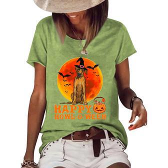 Funny Rhodesian Ridgeback Dog Halloween Happy Howl-O-Ween Women's Short Sleeve Loose T-shirt | Mazezy