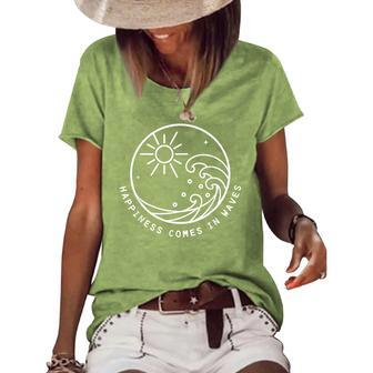 Happiness Comes In Waves Summer Vacation Vacay Quote Womens Women's Loose T-shirt - Seseable
