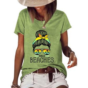 Hola Beaches Funny Beach Vacation Summer For Women Men Women's Short Sleeve Loose T-shirt | Mazezy