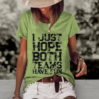 I Just Hope Both Teams Have Fun Women Men Sports Fan Raglan Baseball Tee Women's Short Sleeve Loose T-shirt | Mazezy