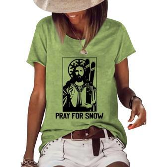 Jesus Christmas Pray For Snow Women's Short Sleeve Loose T-shirt | Mazezy