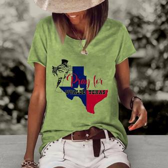 Jesus Pray For Uvalde Texas Protect Texas Not Gun Christian Cross Women's Short Sleeve Loose T-shirt | Mazezy