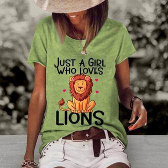 Just A Girl Who Loves Lions Cute Lion Animal Costume Lover Women's Short Sleeve Loose T-shirt | Mazezy UK