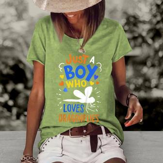 Kids Dragonfly Just A Boy Who Loves Dragonflies Women's Loose T-shirt - Seseable