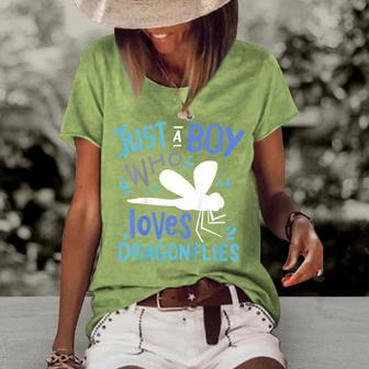 Kids Dragonfly Just A Boy Who Loves Dragonflies V2 Women's Loose T-shirt - Seseable
