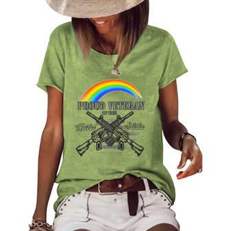 Lgbtq July 4Th American Flag Rainbow Proud Veteran Women's Short Sleeve Loose T-shirt | Mazezy