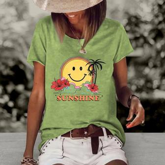 Live In The Sunshine Womens Summer Sunshine Happy Sun Smile Women's Short Sleeve Loose T-shirt | Mazezy