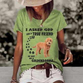 Mini Goldendoodle Quote Mom Doodle Dad Art Cute Groodle Dog Women's Short Sleeve Loose T-shirt | Mazezy
