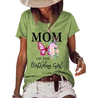 Mom 1St First Birthday Matching Family Butterfly Floral Women's Loose T-shirt - Seseable