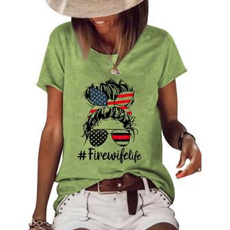 Mom Life And Fire Wife Firefighter Patriotic American Women's Short Sleeve Loose T-shirt | Mazezy