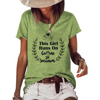 Official This Girl Runs On Caffeine And Sarcasm Women's Short Sleeve Loose T-shirt | Favorety