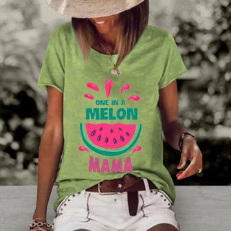 One In A Melon Mama Watermelon Funny Family Matching Mothers Day Women's Short Sleeve Loose T-shirt | Mazezy UK