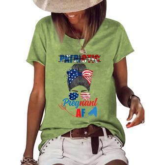 Womens Patriotic Pregnant Af Baby Reveal 4Th Of July Pregnancy V2 Women's Loose T-shirt - Seseable