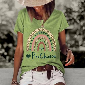 Pro Choice Leopard Rainbow Feminist Womens Rights My Choice Women's Loose T-shirt - Seseable