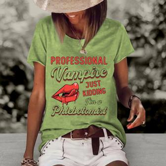 Professional Vampire Phlebotomyl Nurse Retro Phlebotomist Women's Short Sleeve Loose T-shirt | Mazezy
