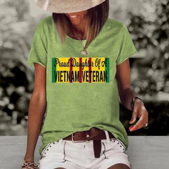 Proud Daughter Of A Vietnam Veteran Us War Service Ribbon Women's Short Sleeve Loose T-shirt | Mazezy
