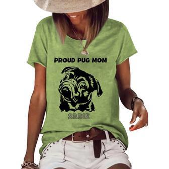 Proud Pug Mom With Pug Portrait Women's Short Sleeve Loose T-shirt | Mazezy