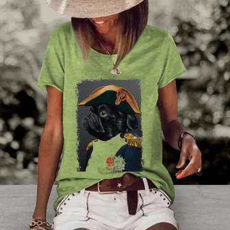 Pug Dog Dad Mom Graphic Tee Men Women Funny Cute Black Pug Women's Short Sleeve Loose T-shirt | Mazezy