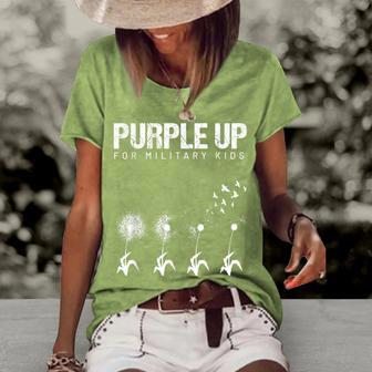 I Purple Up For Military Kids Military Child Dandelion Women's Loose T-shirt - Seseable
