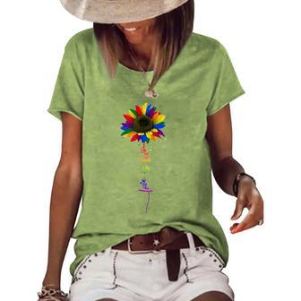 Rainbow Sunflower Love Is Love Lgbt Gay Lesbian Pride Women's Short Sleeve Loose T-shirt | Mazezy