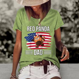 Red Panda Us Flag 4Th Of July Fathers Day Red Panda Dad Women's Loose T-shirt - Seseable