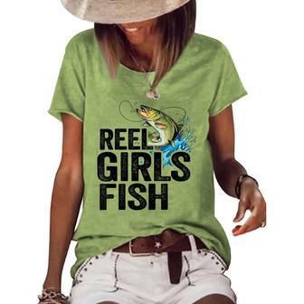 Reel Girl Fish Women's Short Sleeve Loose T-shirt | Favorety