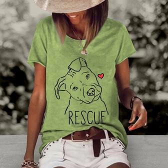 Rescue Dog Pitbull Rescue Mom Adopt Dont Shop Pittie Raglan Baseball Tee Women's Short Sleeve Loose T-shirt | Mazezy