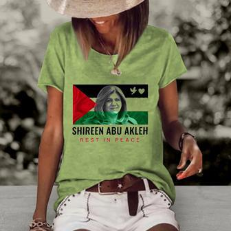 Rip Shireen Abu Akleh Palestine Women Palestinian Flag Women's Short Sleeve Loose T-shirt | Mazezy