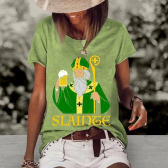 Slainte St Patricks Day Beer Saint Irish Gaelic L Sleeve Women's Short Sleeve Loose T-shirt | Mazezy