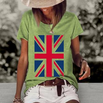 Uk Women Men Cool Vertical British Union Jack Flag Women's Short Sleeve Loose T-shirt | Mazezy
