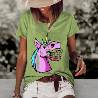 Unicorn With Braces For Girls Funny Orthodontist Dentist Women's Short Sleeve Loose T-shirt | Mazezy