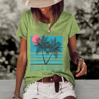 Womens Boca Raton Florida Souvenirs Fl Palm Tree Vintage Women's Short Sleeve Loose T-shirt | Mazezy