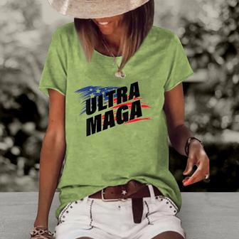 Womens Ultra Maga Pro American Pro Freedom Ultra-Maga Ultra Mega Pro Trump  Women's Short Sleeve Loose T-shirt
