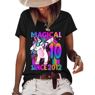 10 Year Old Unicorn Dabbing 10Th Birthday Girl Unicorn Party V2 Women's Short Sleeve Loose T-shirt - Seseable