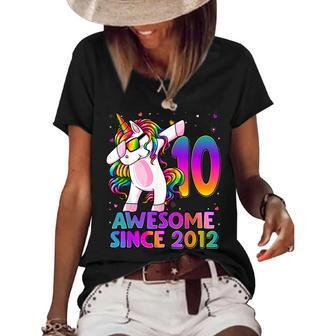 10 Year Old Unicorn Dabbing 10Th Birthday Girl Unicorn Party V3 Women's Short Sleeve Loose T-shirt - Seseable
