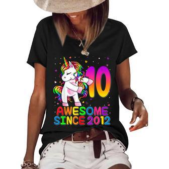 10 Year Old Unicorn Flossing 10Th Birthday Girl Unicorn Women's Short Sleeve Loose T-shirt - Seseable