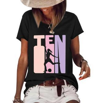 10 Years Soccer Girls Gift 10Th Birthday Football Player Women's Short Sleeve Loose T-shirt | Mazezy