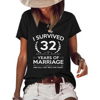 32Nd Wedding Anniversary Gifts Couples Husband Wife Years Women's Short Sleeve Loose T-shirt | Mazezy